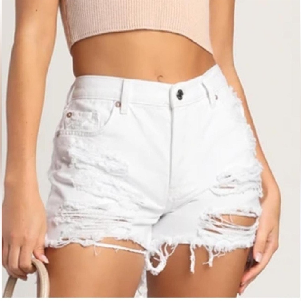 We The Free Free People Makai Cut Off Denim Shorts Optic White Distressed 24 NEW